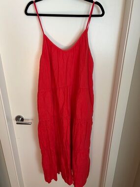 Left on Friday linen Women’s Red Spaghetti Strap Maxi Dress